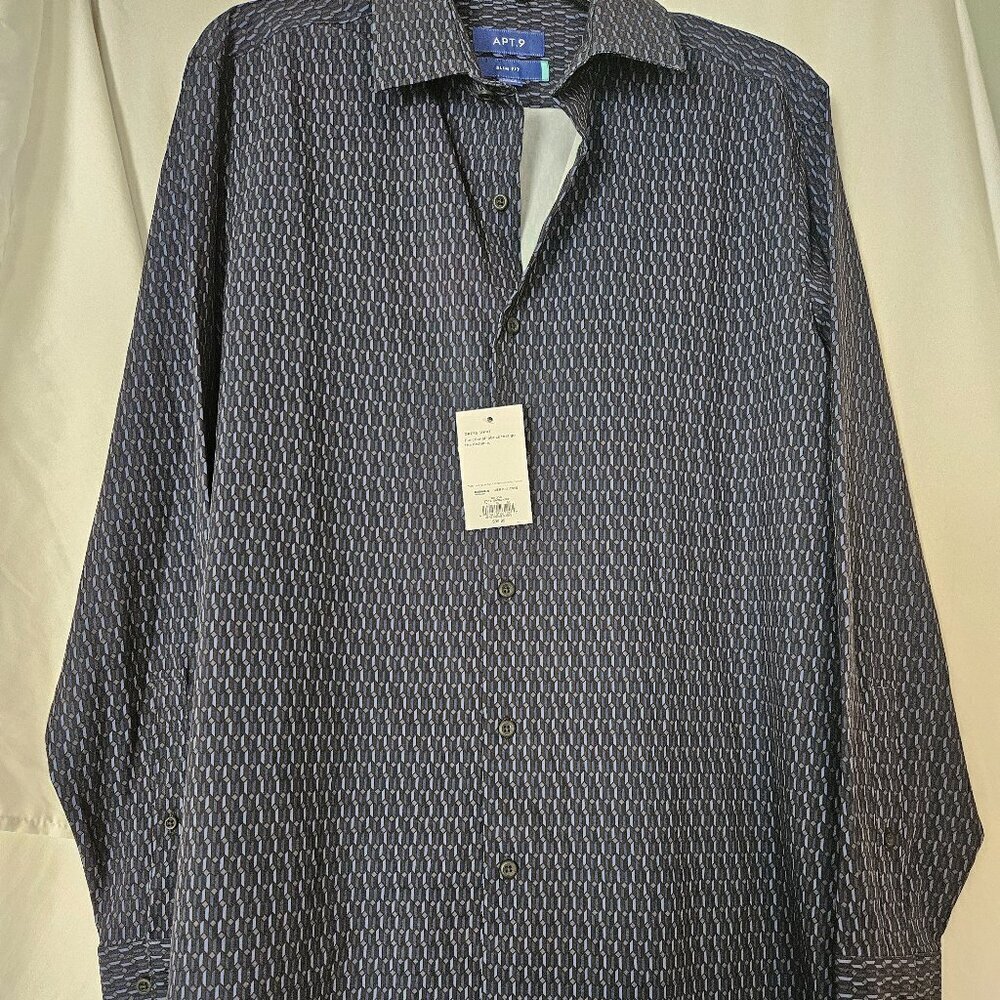 Apt. 9 Med men's‎ dress shirt slim fit Blue and Black Pattern  NWT